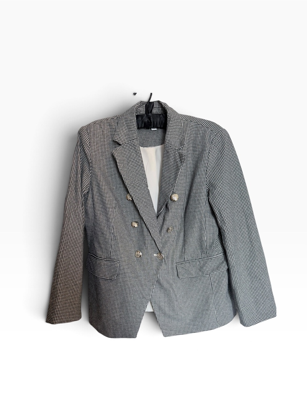 Double-Breasted Houndstooth Blazer in Black & White